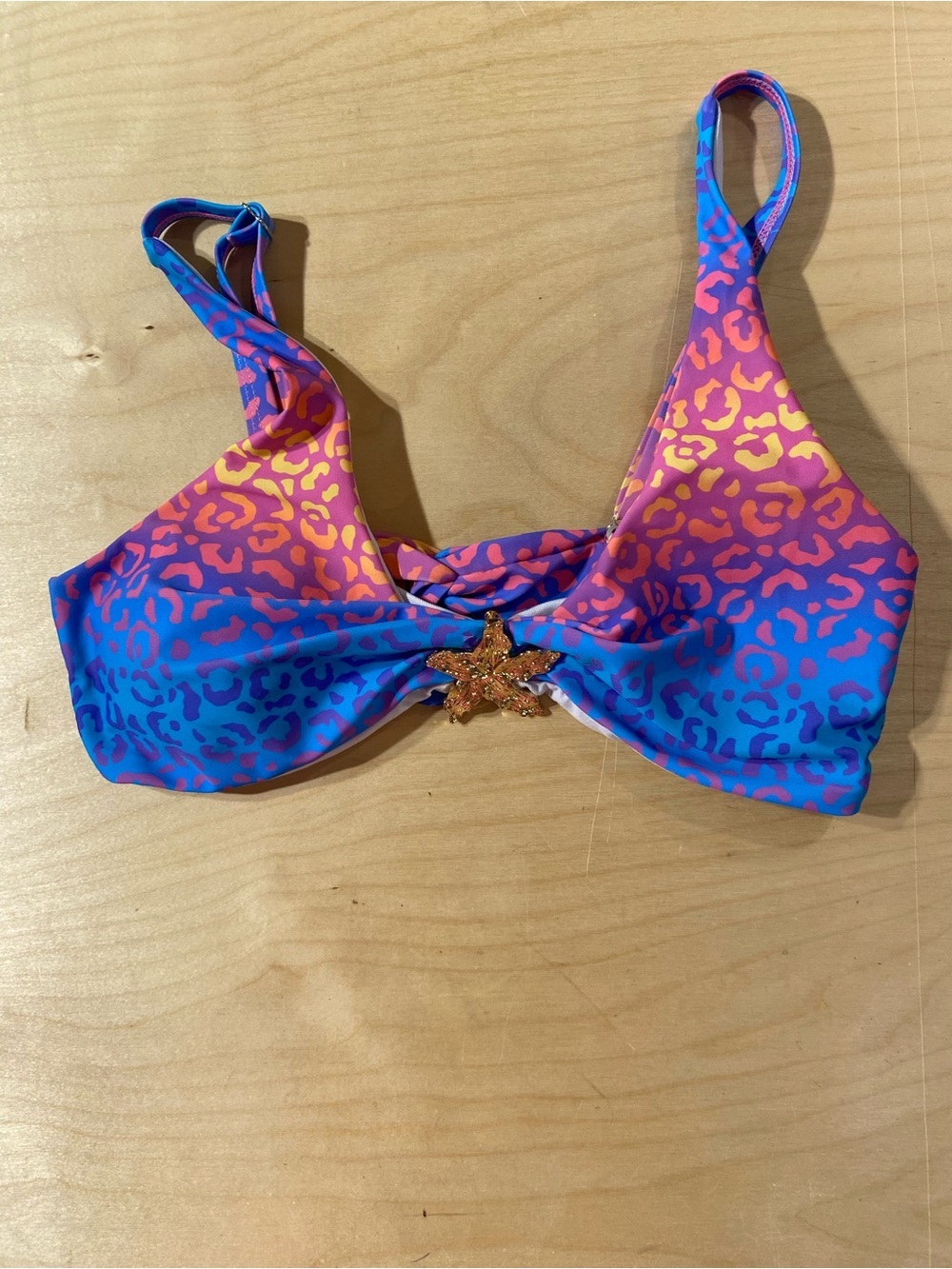 Vibrant Ombre Leopard Bikini Top with Starfish Accent Large (SC)